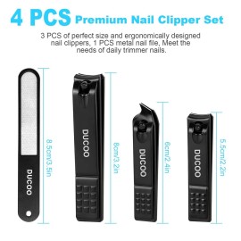 DUCOO Nail Clipper Set, 4 PCS Ultra Sharp Nail Clippers for Men, Women, Adults Toenail Fingernail Clippers, Stainless Steel Nail Cutter & File, Black
