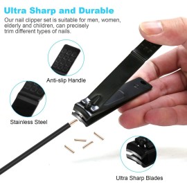 DUCOO Nail Clipper Set, 4 PCS Ultra Sharp Nail Clippers for Men, Women, Adults Toenail Fingernail Clippers, Stainless Steel Nail Cutter & File, Black