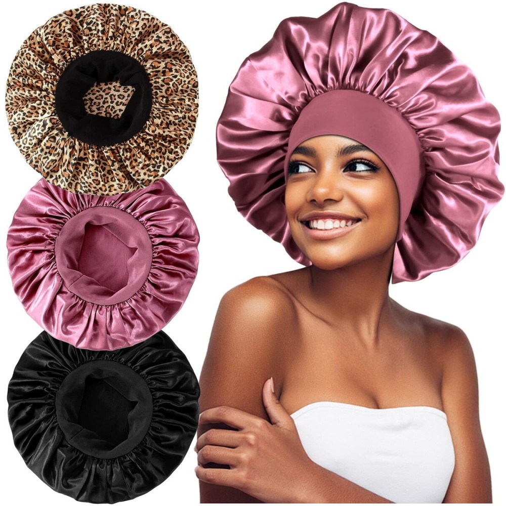 3PCS Extra Large Satin Bonnets for Sleeping, Hair Bonnets for Black Women Braids Curly Hair, C 3PCS Extra Large Satin Bonnets for Sleeping, Hair Bonnets for Black Women Braids Curly Hair, C