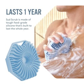 Sud Scrub Antimicrobial Silicone Body Scrubber, Exfoliating Body Scrubber for Sensitive Skin, Eco Friendly Shower Scrubber for Body, Silicone Body Brush for Showering, Blue