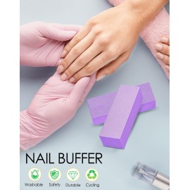 Maryton Nail Buffer Block, Medium/Fine Grit 100/180 Finishing Buffers for Acrylic Nails Gel Polish Nails, 3 Way Professional Pedicure Manicure Buffer Kits, 5 Count (Purple)