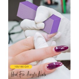 Maryton Nail Buffer Block, Medium/Fine Grit 100/180 Finishing Buffers for Acrylic Nails Gel Polish Nails, 3 Way Professional Pedicure Manicure Buffer Kits, 5 Count (Purple)
