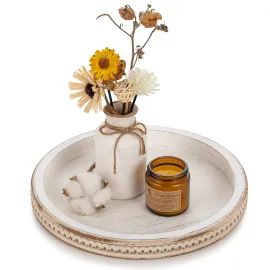 Hanobe Decorative Serving Tray Wood: White Washed Bead Round Tray Decor for Coffee Table Rustic Wooden Trays Farmhouse Centerpiece for Living Room Kitchen Counter Hanobe Decorative Serving Tray Wood: White Washed Bead Round Tray Decor for Coffee Table Rustic Wooden Trays Farmhouse Centerpiece for Living Room Kitchen Counter