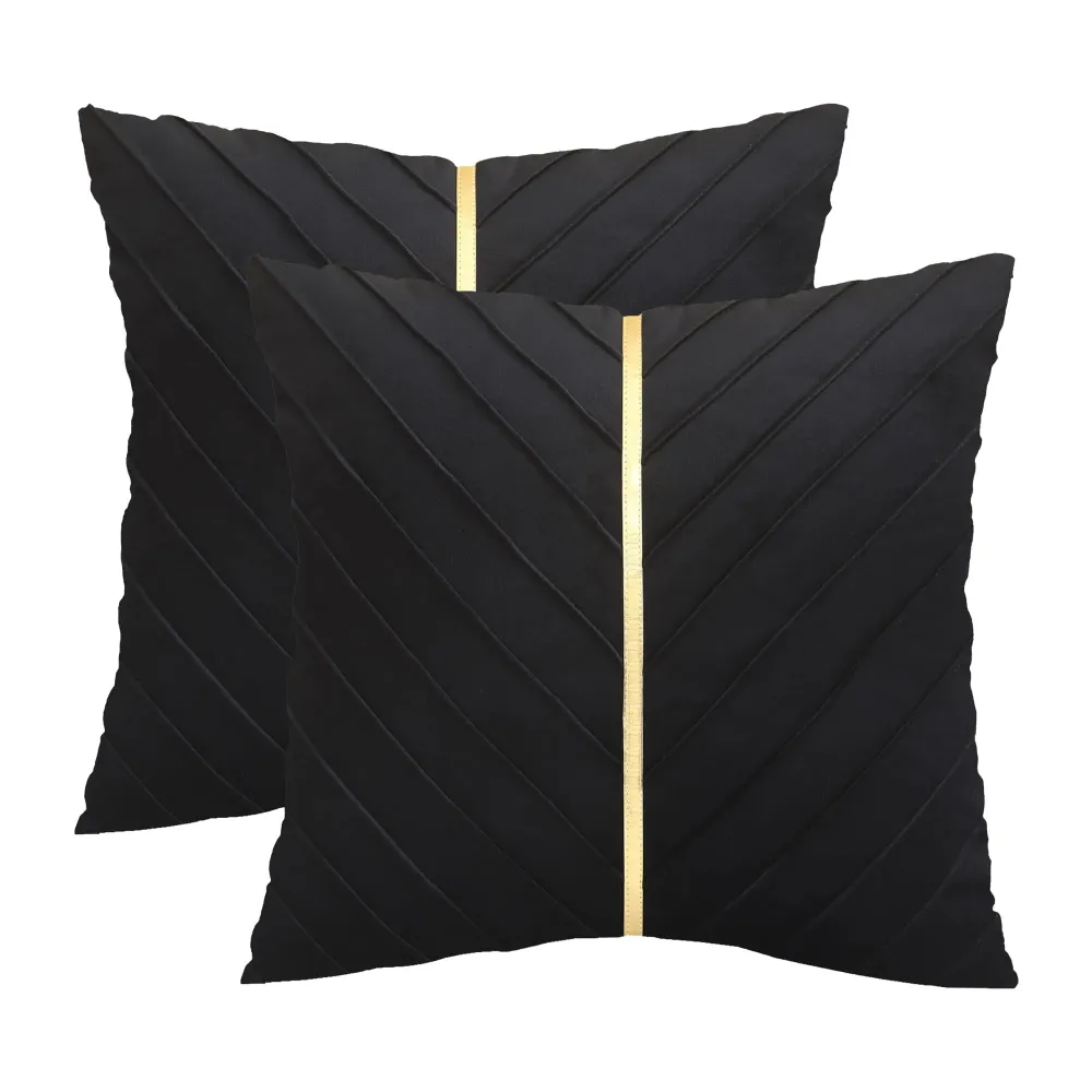 Tosleo Black Velvet Throw Pillow Covers 18 x18 inch Pack of 2 with Gold Leather Decorative Couch Pillow Cover Luxury Modern Pillowcases for Wedding Living Room Bedroom Sofa Cushion Bed Tosleo Black Velvet Throw Pillow Covers 18 x18 inch Pack of 2 with Gold Leather Decorative Couch Pillow Cover Luxury Modern Pillowcases for Wedding Living Room Bedroom Sofa Cushion Bed