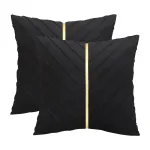 Tosleo Black Velvet Throw Pillow Covers 18 x18 inch Pack of 2 with Gold Leather Decorative Couch Pillow Cover Luxury Modern Pillowcases for Wedding Living Room Bedroom Sofa Cushion Bed