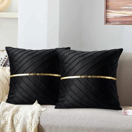 Tosleo Black Velvet Throw Pillow Covers 18 x18 inch Pack of 2 with Gold Leather Decorative Couch Pillow Cover Luxury Modern Pillowcases for Wedding Living Room Bedroom Sofa Cushion Bed Tosleo Black Velvet Throw Pillow Covers 18 x18 inch Pack of 2 with Gold Leather Decorative Couch Pillow Cover Luxury Modern Pillowcases for Wedding Living Room Bedroom Sofa Cushion Bed