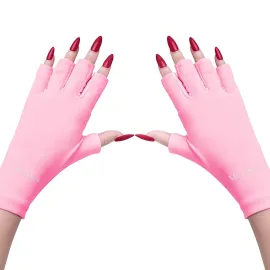 MelodySusie UV Gloves for Gel Nail Lamp, Professional UPF50+ UV Protection Gloves for Manicures, Nail Art Skin Care Fingerless Anti UV Glove Protect Hands from UV Harm (Pink)