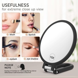 CLSEVXY Magnifying Handheld Mirror Double Sided, 1X 15X Magnification Hand Mirror, Travel Folding Held Adjustable Rotation Pedestal Makeup Desk Vanity CLSEVXY Magnifying Handheld Mirror Double Sided, 1X 15X Magnification Hand Mirror, Travel Folding Held Adjustable Rotation Pedestal Makeup Desk Vanity