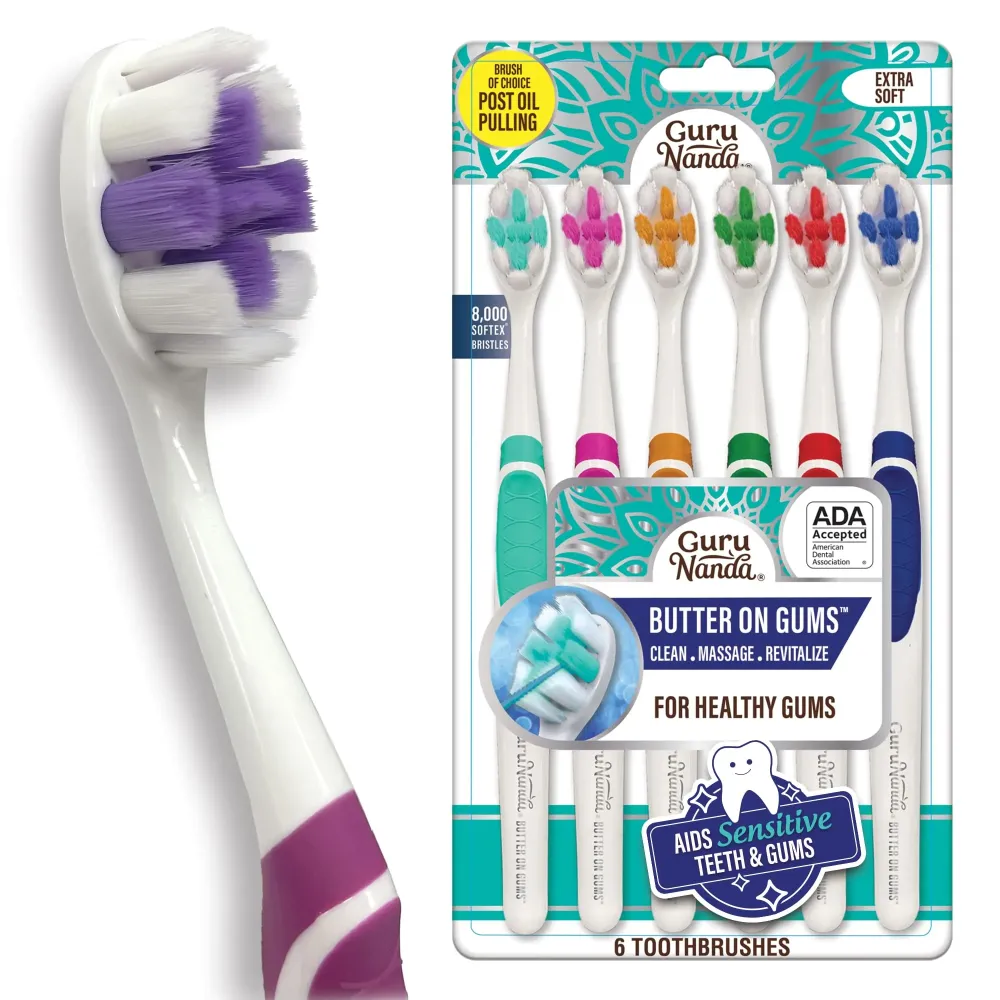 GuruNanda Butter On Gums Toothbrush with 8000+ Softex Bristles, Ultra Soft Bristles for Sensitive & Receding Gums, Perfect for Whiter Teeth, 6 Count GuruNanda Butter On Gums Toothbrush with 8000+ Softex Bristles, Ultra Soft Bristles for Sensitive & Receding Gums, Perfect for Whiter Teeth, 6 Count
