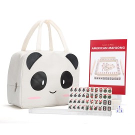 drizzle Travel Mini American Mahjong Set - 166 White Tiles Includes Jokers 0.8 White Melamine Material - with Racks Instructions and Panda Bag 2.20 Pounds