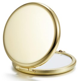 Getinbulk Compact Mirror for Purse, Double-Sided 1X/2X Magnifying Metal Pocket Makeup Mirrors(Round,Gold)