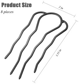 8 Pieces Side Combs, Metal Fork Clip Pins for Buns, 4 Prong Updo U-Shape Sticks for Women Hair Styling Tool Accessories
