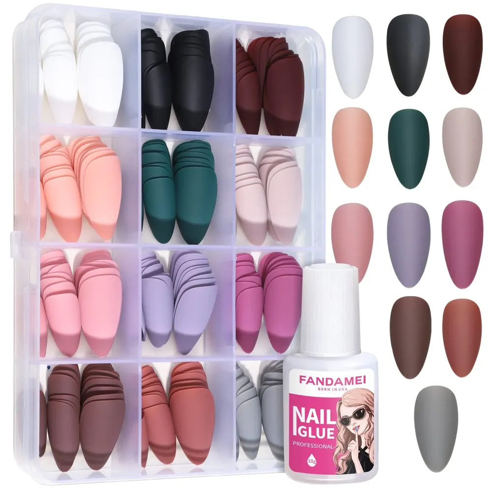 FANDAMEI Press on Nails, 12 Packs 288PCS Matte Press on Nails, Medium Almond Fake Nails Full Cover, Short Almond Glue on Nails with 7g Nail Glue, 12 Solid Color False Nails for Nail Art DIY FANDAMEI Press on Nails, 12 Packs 288PCS Matte Press on Nails, Medium Almond Fake Nails Full Cover, Short Almond Glue on Nails with 7g Nail Glue, 12 Solid Color False Nails for Nail Art DIY