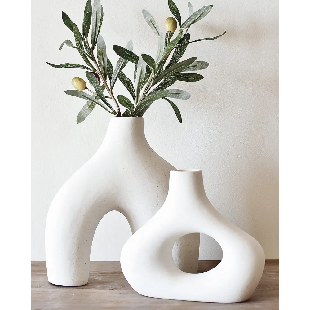 Carrot\'s Den Donut Vase, Set of 2 - White Large Ceramic Vase - Minimalist Nordic, Hollow | Table Centerpiece, Olive Plant, Wedding, Living Room, Bookshelf, Office, Modern Home, Entryway, Console Carrot\'s Den Donut Vase, Set of 2 - White Large Ceramic Vase - Minimalist Nordic, Hollow | Table Centerpiece, Olive Plant, Wedding, Living Room, Bookshelf, Office, Modern Home, Entryway, Console