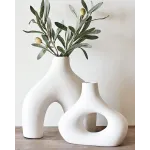 Carrot\'s Den Donut Vase, Set of 2 - White Large Ceramic Vase - Minimalist Nordic, Hollow | Table Centerpiece, Olive Plant, Wedding, Living Room, Bookshelf, Office, Modern Home, Entryway, Console