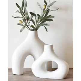 Carrot\'s Den Donut Vase, Set of 2 - White Large Ceramic Vase - Minimalist Nordic, Hollow | Table Centerpiece, Olive Plant, Wedding, Living Room, Bookshelf, Office, Modern Home, Entryway, Console Carrot\'s Den Donut Vase, Set of 2 - White Large Ceramic Vase - Minimalist Nordic, Hollow | Table Centerpiece, Olive Plant, Wedding, Living Room, Bookshelf, Office, Modern Home, Entryway, Console