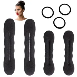 Styla Hair Bun Maker 4 Pack (2 Small, 2 Large) - Foam Sponge Buns with Hair Ties and Shaper Accessories for Updos, Ballet, French Twist, Waves & More!