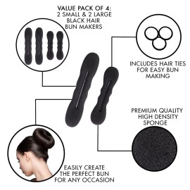 Styla Hair Bun Maker 4 Pack (2 Small, 2 Large) - Foam Sponge Buns with Hair Ties and Shaper Accessories for Updos, Ballet, French Twist, Waves & More! Styla Hair Bun Maker 4 Pack (2 Small, 2 Large) - Foam Sponge Buns with Hair Ties and Shaper Accessories for Updos, Ballet, French Twist, Waves & More!