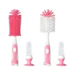 CHEMIMOSO Multifunctional Cleaning Brush, Baby Bottle Brush, Bottle Brush Cleaner (Rotate The Suction Cup to Obtain The Small Bristle Brushes) Set Z, Pink, Silicone and Nylon Brush