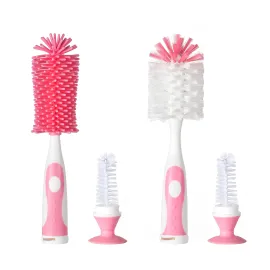 CHEMIMOSO Multifunctional Cleaning Brush, Baby Bottle Brush, Bottle Brush Cleaner (Rotate The Suction Cup to Obtain The Small Bristle Brushes) Set Z, Pink, Silicone and Nylon Brush