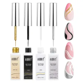 Gel Liner Art Polish Set 10ml, 4 Colors Black White Gold Silver Design Paint with Thin Brush in Bottle for Swirl/ Euphoria French Tips Manicure Painting DIY at Home Gel Liner Art Polish Set 10ml, 4 Colors Black White Gold Silver Design Paint with Thin Brush in Bottle for Swirl/ Euphoria French Tips Manicure Painting DIY at Home