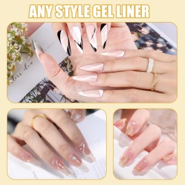 Gel Liner Art Polish Set 10ml, 4 Colors Black White Gold Silver Design Paint with Thin Brush in Bottle for Swirl/ Euphoria French Tips Manicure Painting DIY at Home Gel Liner Art Polish Set 10ml, 4 Colors Black White Gold Silver Design Paint with Thin Brush in Bottle for Swirl/ Euphoria French Tips Manicure Painting DIY at Home