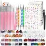 FANDAMEI Nail Art Brushes Set, Nail Art Kit, Nail Design Kit, Nail Art Dotting Pens, Nail Stickers, Butterfly Nail Art Sequins, Nail Foils, Nail Art Flakes Iridescent, Rhinestones For Nails