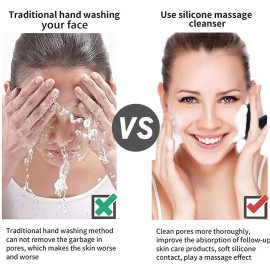 VWMYQ Face Scrubber, Silicone Face Scrubber for Men, Gentle Exfoliator Pad & Massager, Facial Cleansing/Wash Brush - Removes Dead & Dry SkinBlack