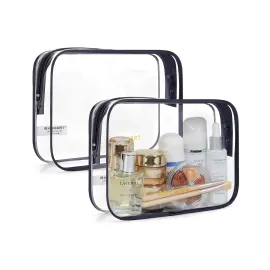 BAGSMART Clear Toiletry Bag, 2 Packs TSA Approved Water resistant Quart Size Travel Organizer, Airport Airline Travel Essential Carry On Makeup Cosmetic Bags for Women, Black