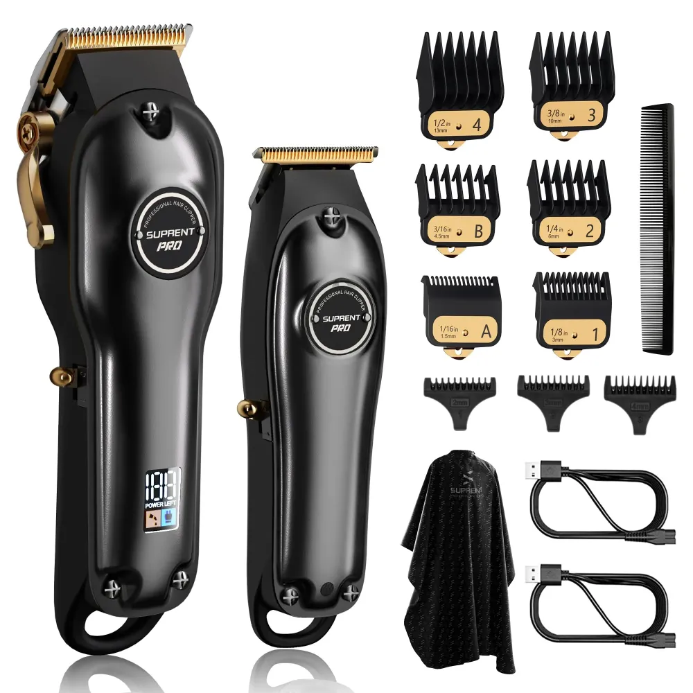 SUPRENT PRO Professional Hair Clippers for Men- Hair Cutting Kit & Zero Gap T-Blade Trimmer Combo- Cordless Barber Clipper Set with LED Display for Mens Gifts(Black) SUPRENT PRO Professional Hair Clippers for Men- Hair Cutting Kit & Zero Gap T-Blade Trimmer Combo- Cordless Barber Clipper Set with LED Display for Mens Gifts(Black)