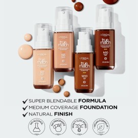 L\'Oreal Paris True Match Super-Blendable Foundation, Medium Coverage Liquid Foundation Makeup, W1, Light, 1 Fl Oz L\'Oreal Paris True Match Super-Blendable Foundation, Medium Coverage Liquid Foundation Makeup, W1, Light, 1 Fl Oz