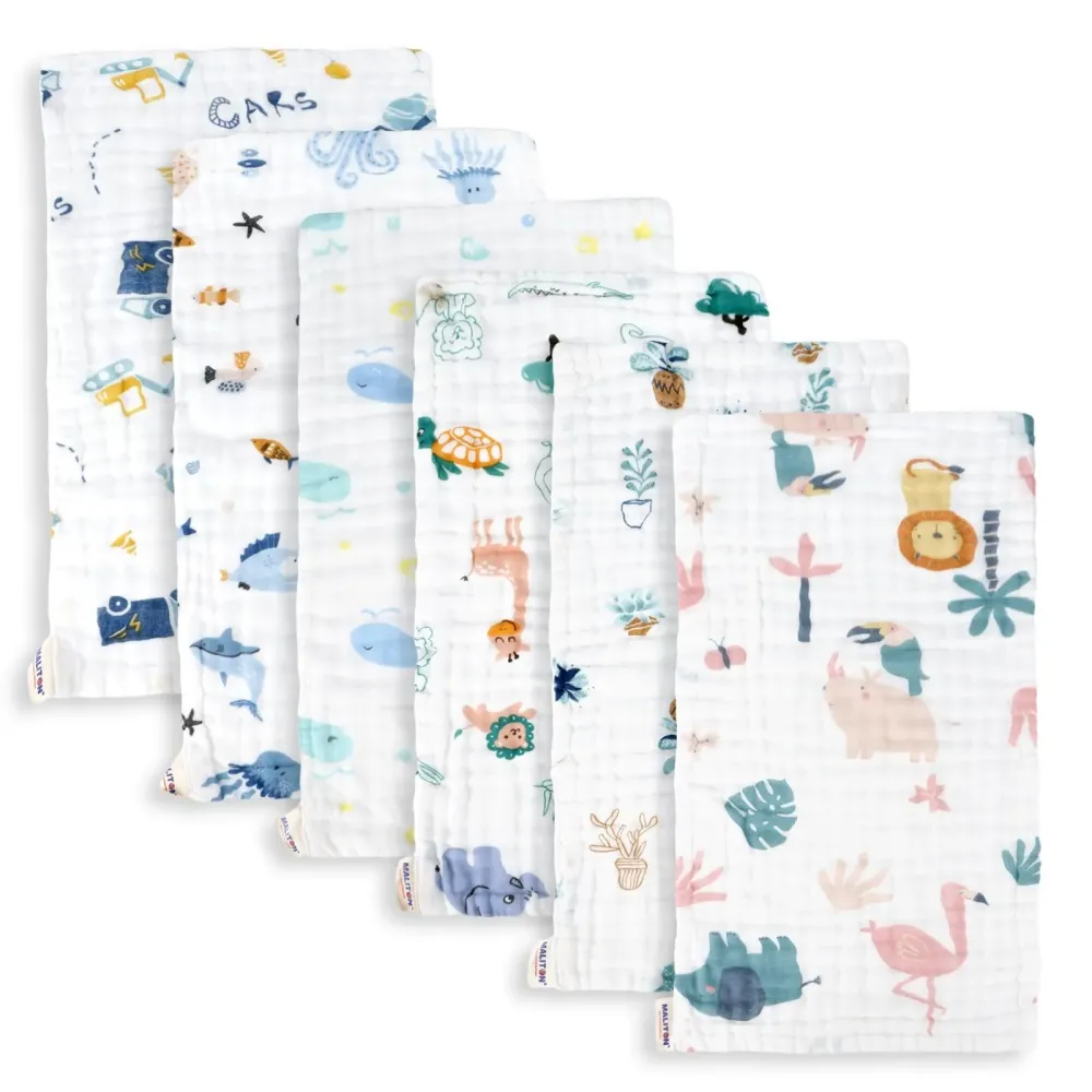Maliton Muslin Baby Burp Cloths 6 Pack Large 20\'\'x10\'\' 100% Cotton Burp Rags Absorbent and Soft 6 Layers Muslin Cloth Baby Essentials for Newborn(Animals and Cars, Pack of 6) Maliton Muslin Baby Burp Cloths 6 Pack Large 20\'\'x10\'\' 100% Cotton Burp Rags Absorbent and Soft 6 Layers Muslin Cloth Baby Essentials for Newborn(Animals and Cars, Pack of 6)