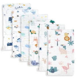 Maliton Muslin Baby Burp Cloths 6 Pack Large 20\'\'x10\'\' 100% Cotton Burp Rags Absorbent and Soft 6 Layers Muslin Cloth Baby Essentials for Newborn(Animals and Cars, Pack of 6)