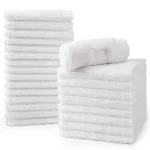 HOMEXCEL Microfiber Washcloths Towel Pack of 24, 12 x 12 Highly Absorbent and Soft Face Towels Wash Cloths for Bathroom, Gym, Hotel and Spa, Fast Drying Multi-Purpose Cleaning Cloth, White