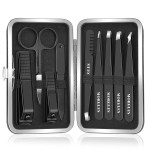 MORGLES Tweezers Set and Nail Clippers, 9 Pcs Stainless Steel Tweezers Kit for Men Professional Manicure Set for Men Grooming Kit with Leather Travel Case