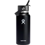 Hydro Flask Water Bottle - Insulated Stainless Steel - Wide Straw Lid, Non Spill, Leakproof in 32 Oz Black