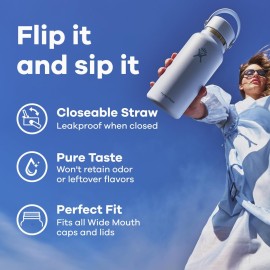 Hydro Flask Water Bottle - Insulated Stainless Steel - Wide Straw Lid, Non Spill, Leakproof in 32 Oz Black Hydro Flask Water Bottle - Insulated Stainless Steel - Wide Straw Lid, Non Spill, Leakproof in 32 Oz Black