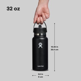 Hydro Flask Water Bottle - Insulated Stainless Steel - Wide Straw Lid, Non Spill, Leakproof in 32 Oz Black Hydro Flask Water Bottle - Insulated Stainless Steel - Wide Straw Lid, Non Spill, Leakproof in 32 Oz Black