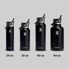 Hydro Flask Water Bottle - Insulated Stainless Steel - Wide Straw Lid, Non Spill, Leakproof in 32 Oz Black Hydro Flask Water Bottle - Insulated Stainless Steel - Wide Straw Lid, Non Spill, Leakproof in 32 Oz Black