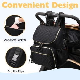 LORADI Large Capacity Diaper Bag with Stroller Buckle, Water-Resistant Travel Backpack with Insulated Pockets (Nylon, Black) LORADI Large Capacity Diaper Bag with Stroller Buckle, Water-Resistant Travel Backpack with Insulated Pockets (Nylon, Black)