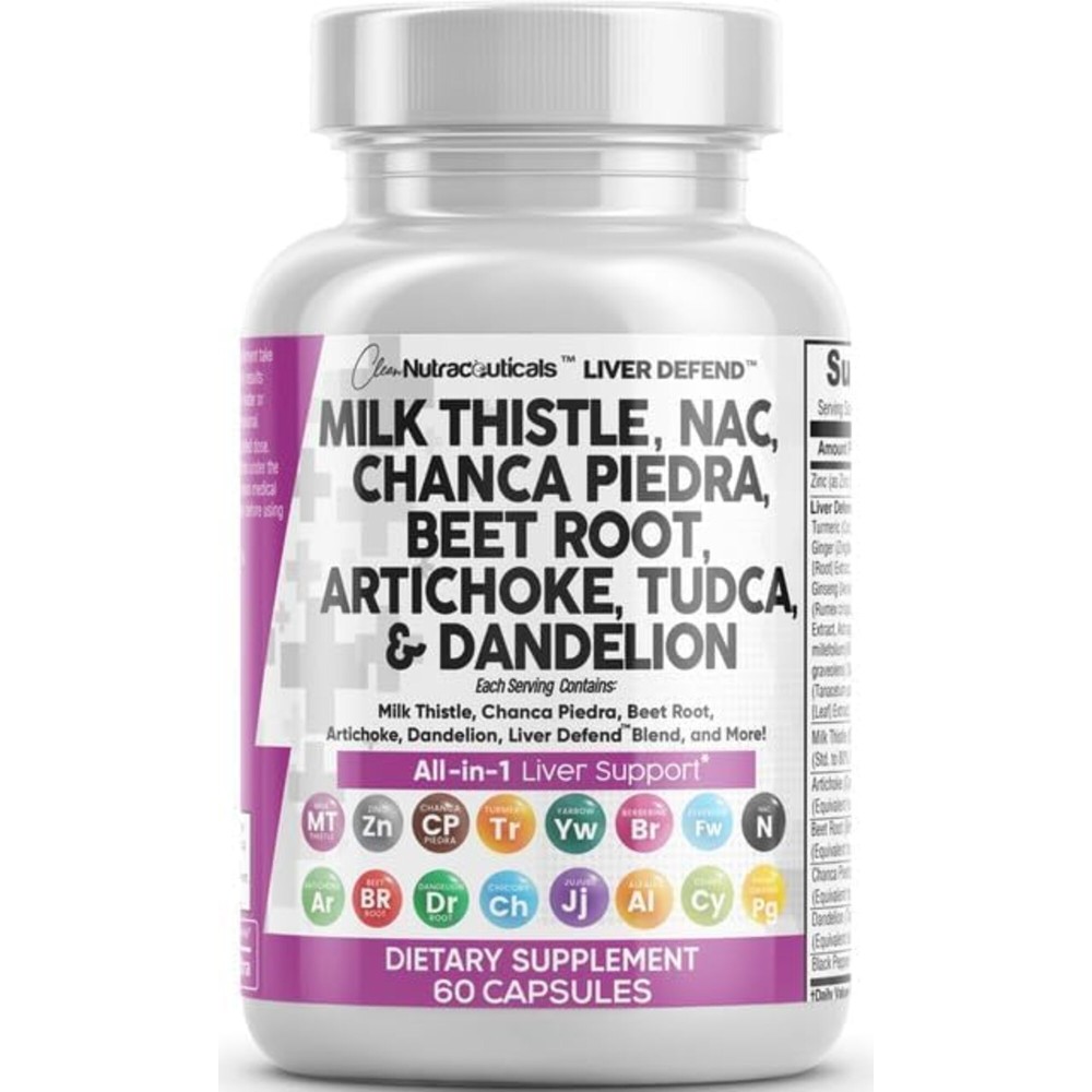Clean Nutraceuticals Milk Thistle NAC Chanca Piedra Beet Root Artichoke Dandelion Root - Liver Cleanse Detox & Repair Supplement Plus TUDCA Choline & Ginger 60 Count Clean Nutraceuticals Milk Thistle NAC Chanca Piedra Beet Root Artichoke Dandelion Root - Liver Cleanse Detox & Repair Supplement Plus TUDCA Choline & Ginger 60 Count