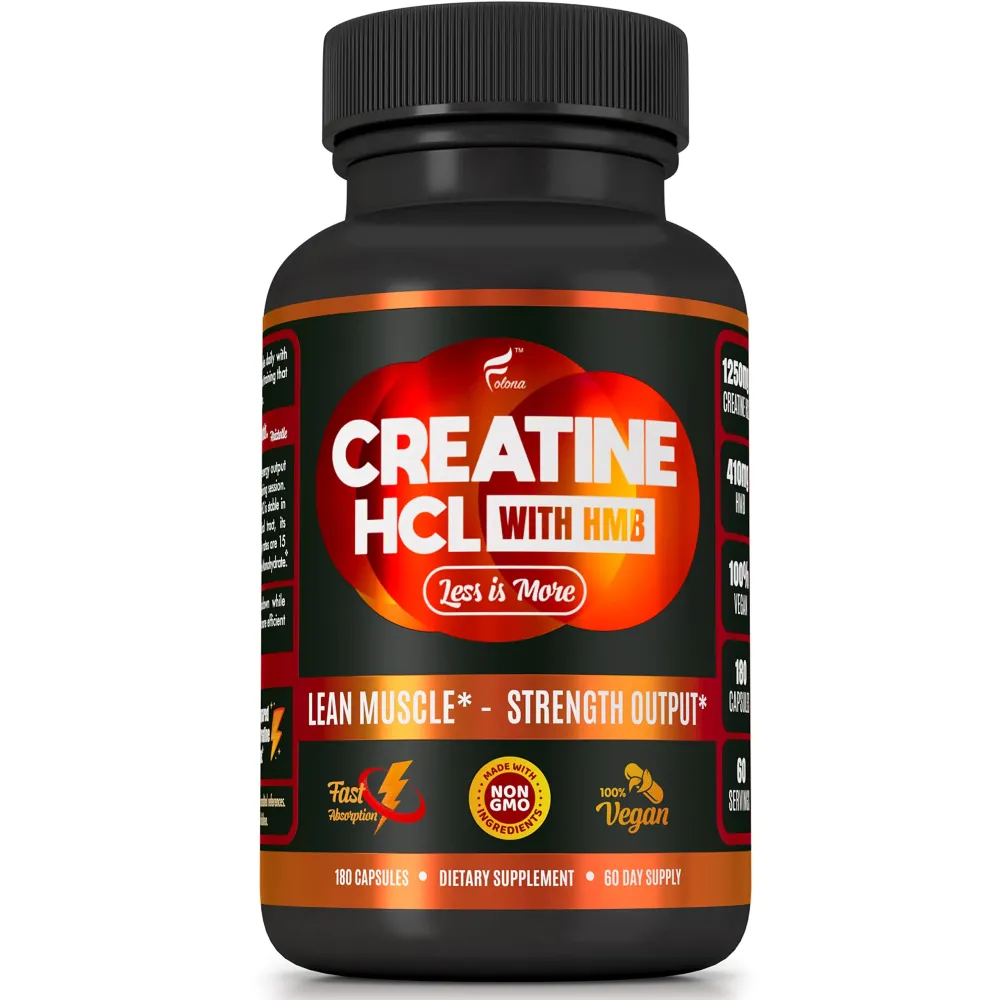Creatine HCL Capsules with HMB - Workout Supplement for Men & Women, Muscle Builder, Endurance, Strength, Superior to Monohydrate: Instantized for Max Absorption, No Load, No Bloat, 180 Vegan Capsules Creatine HCL Capsules with HMB - Workout Supplement for Men & Women, Muscle Builder, Endurance, Strength, Superior to Monohydrate: Instantized for Max Absorption, No Load, No Bloat, 180 Vegan Capsules