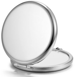 Getinbulk Compact Mirror for Purse, Double-Sided 1X/2X Magnifying Metal Pocket Makeup Mirrors(Round, Silver)