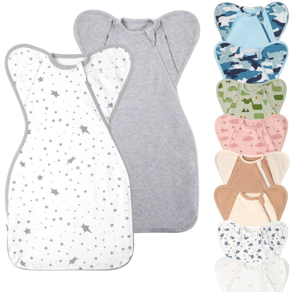 Knirose Swaddle Blanket Sleep Sack with Arms Up Design 2 Packs, Hands Up Sleeping Sack 3-Way Transitions to Arms-Free Wearable Sleeping Bag for Newborn Baby Boys Girls Snug Fit Calms Startle Reflex Knirose Swaddle Blanket Sleep Sack with Arms Up Design 2 Packs, Hands Up Sleeping Sack 3-Way Transitions to Arms-Free Wearable Sleeping Bag for Newborn Baby Boys Girls Snug Fit Calms Startle Reflex
