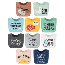 The Peanutshell Baby Boy or Girl Terry Bibs Set of 10-100% Cotton, Soft, Absorbent Baby Bibs, Unisex Toddler Boy or Girl Set, Newborn & Infant - Sunshine