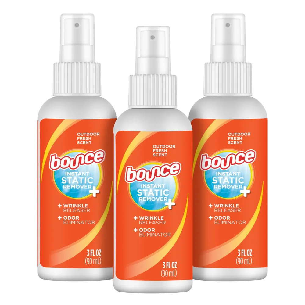 Bounce Anti Static Spray, 3 in 1 Instant Anti Static Spray & Instant Wrinkle Release, Odor Eliminator & Fabric Refresher, Travel Size (3 Oz,Pack of 3) Bounce Anti Static Spray, 3 in 1 Instant Anti Static Spray & Instant Wrinkle Release, Odor Eliminator & Fabric Refresher, Travel Size (3 Oz,Pack of 3)