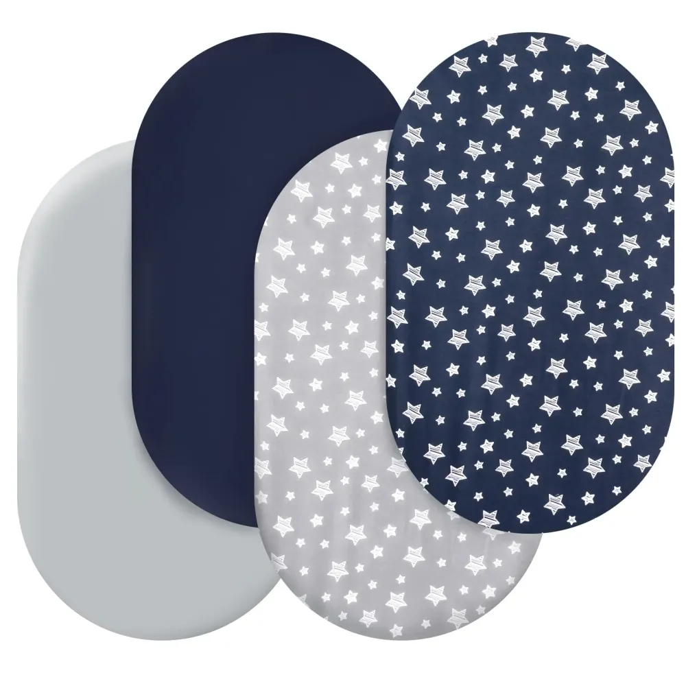 Bassinet Sheets Set 4 Pack for Baby Boy, Universal Fit for Oval, Hourglass and Rectangular Mattress, Navy Bassinet Sheets Set 4 Pack for Baby Boy, Universal Fit for Oval, Hourglass and Rectangular Mattress, Navy