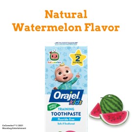 Orajel Kids CoComelon Training Toothpaste Fluoride-Free; 1 Pediatrician Recommended Fluoride-Free Toothpaste*, 1.5oz Tube Orajel Kids CoComelon Training Toothpaste Fluoride-Free; 1 Pediatrician Recommended Fluoride-Free Toothpaste*, 1.5oz Tube