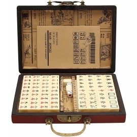 Florauspicious Chinese Mahjong Set, Traditional Majong Sets Chinese with 146PCS 0.87 x 0.59 x 0.47 Mini Mahjong Tiles, 2PCS Dot Dice & 6.7 Wooden Carry Case for Travel, Family Gathering, Party