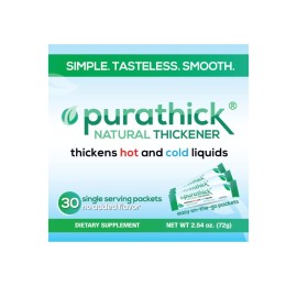 Purathick Natural Thickener Box of 30 Individual Serving Sticks, Thickens Hot and Cold Liquids for People with Dysphagia (1 Box)